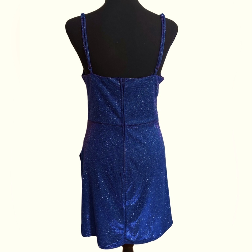 Iridescent Blue Glitter Mini Homecoming Date Night Dress - Picture 3 of 3